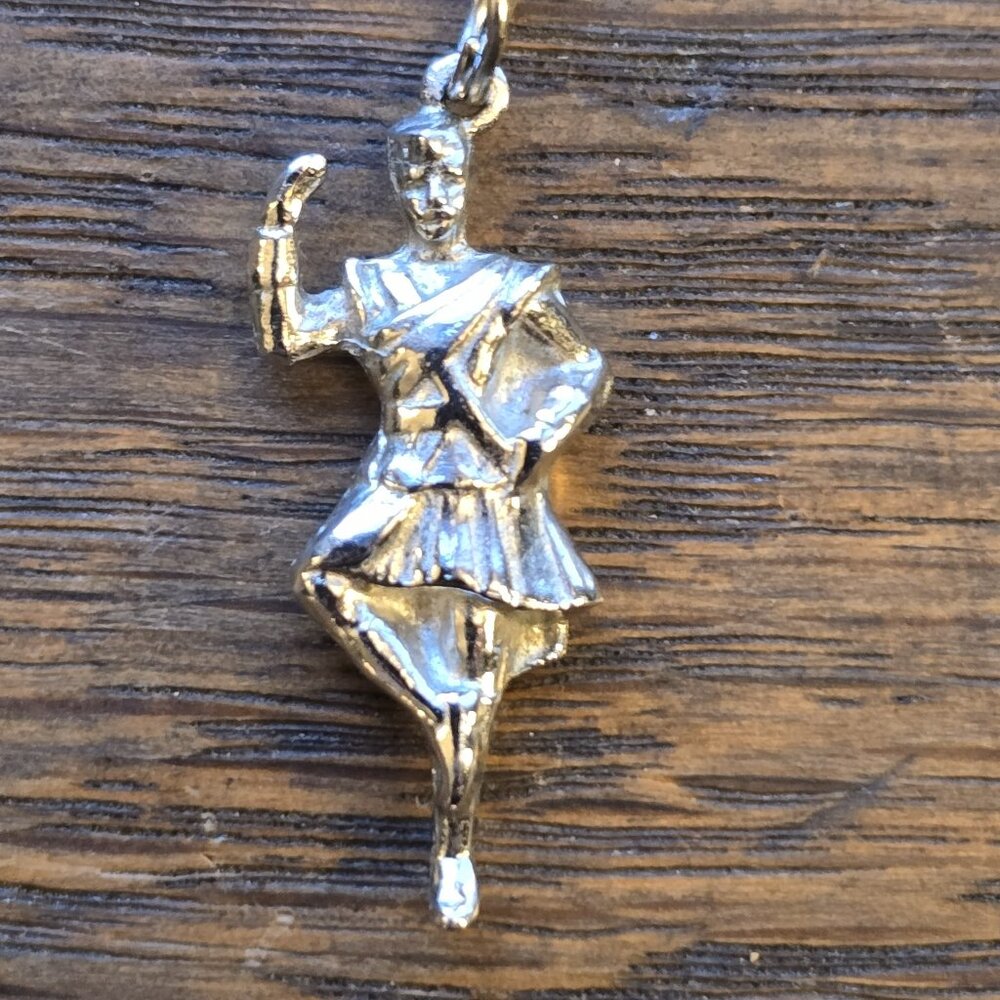 Vintage Sterling Silver Scottish Highland Dancer Pendant (360 degree sculpted)